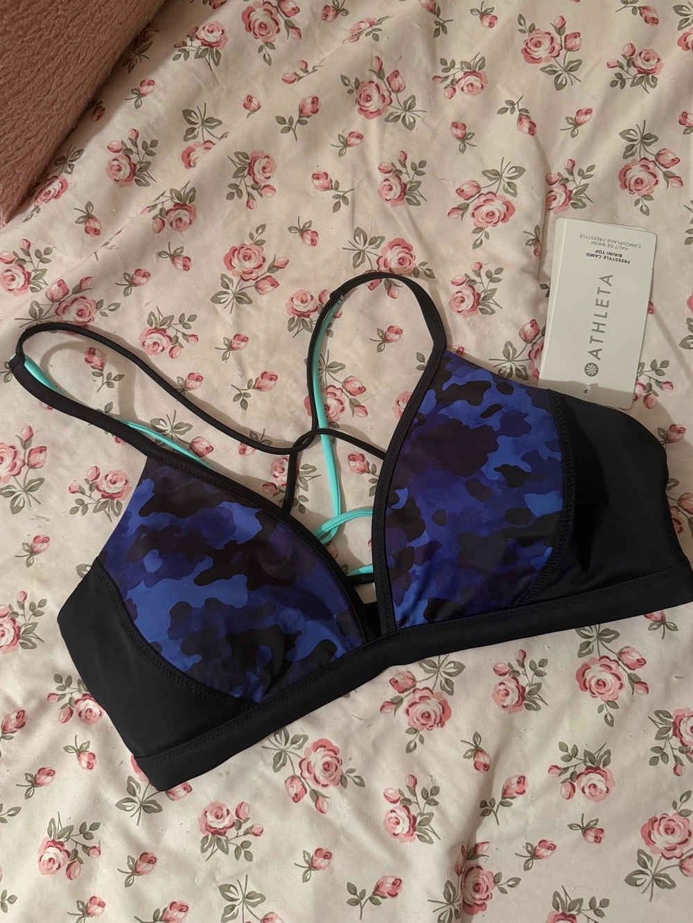 Athleta Blue Camo Strappy bikini top — Lightweight Support